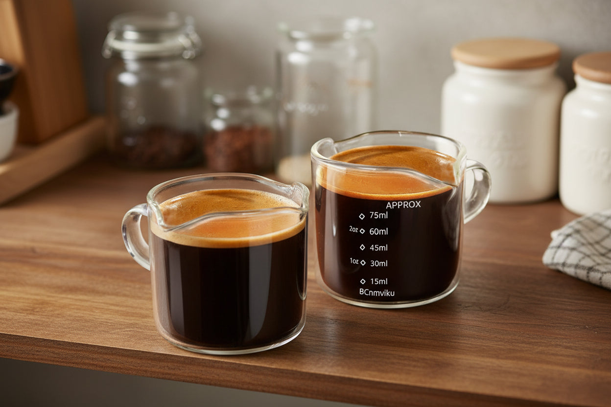 Barista Espresso Measuring Cup 75ml (2-Pack) – Dual Scale Glass Shot Pitcher