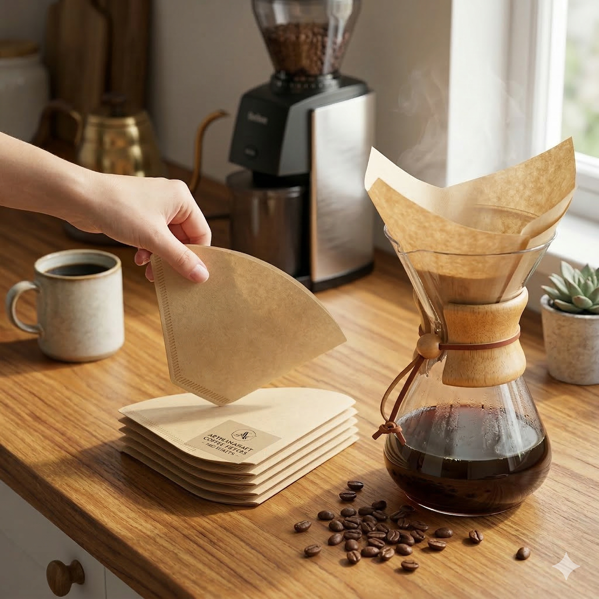 Unbleached Disposable Coffee Filters – 11 x 11 in Natural Paper Filters for 4–7 Cup Coffee Makers (50 Pack)