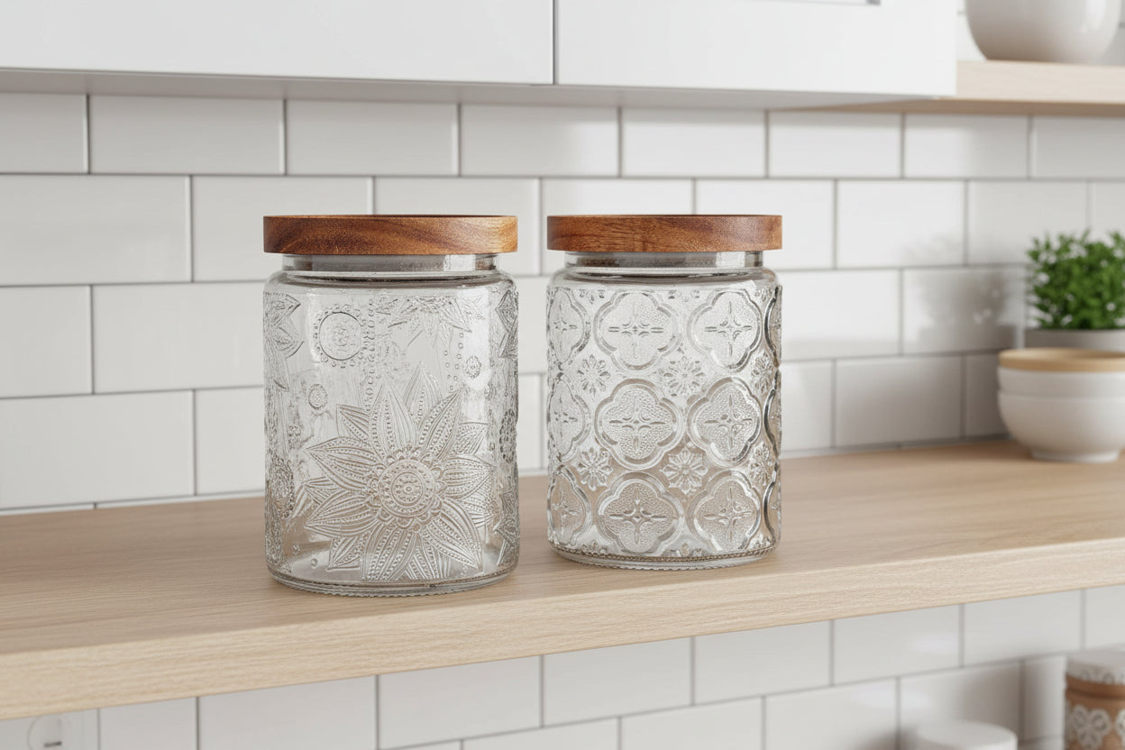 Vintage Glass Storage Jar with Airtight Bamboo Lid – 700ml Coffee, Sugar & Tea Canister